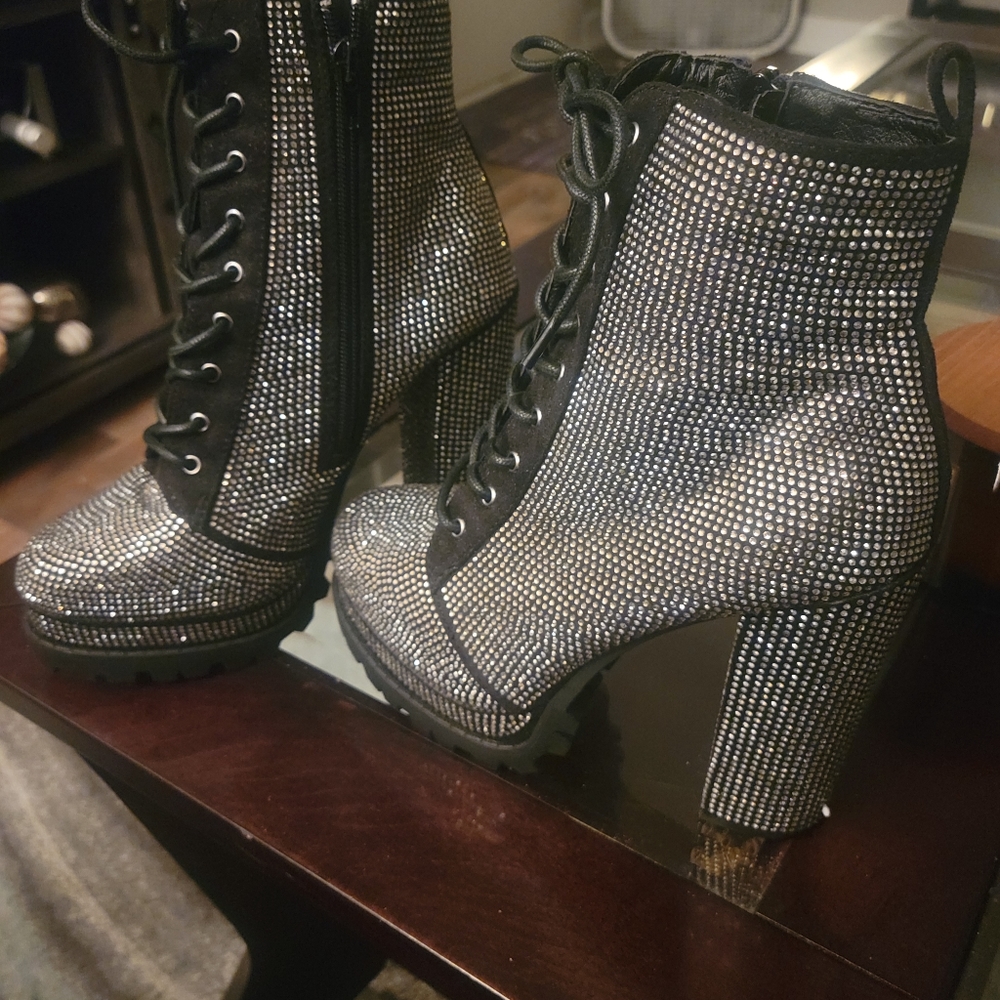 Wild diva black rhinestone boots
